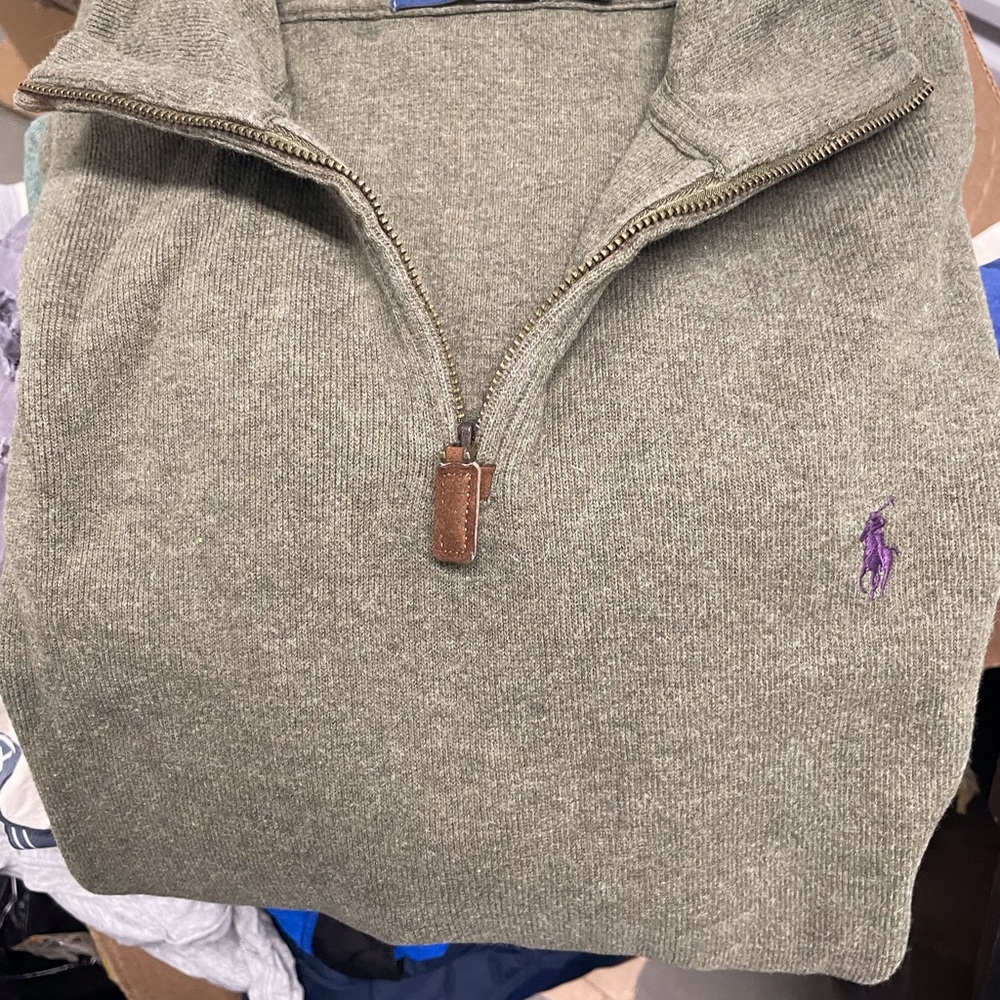 Ralph Lauren Green Zip Up Sweater with Polo Logo